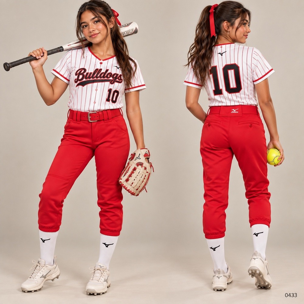 Mizuno Women Red Performance Softball Pants Elastic Bottom Double Knee 0433